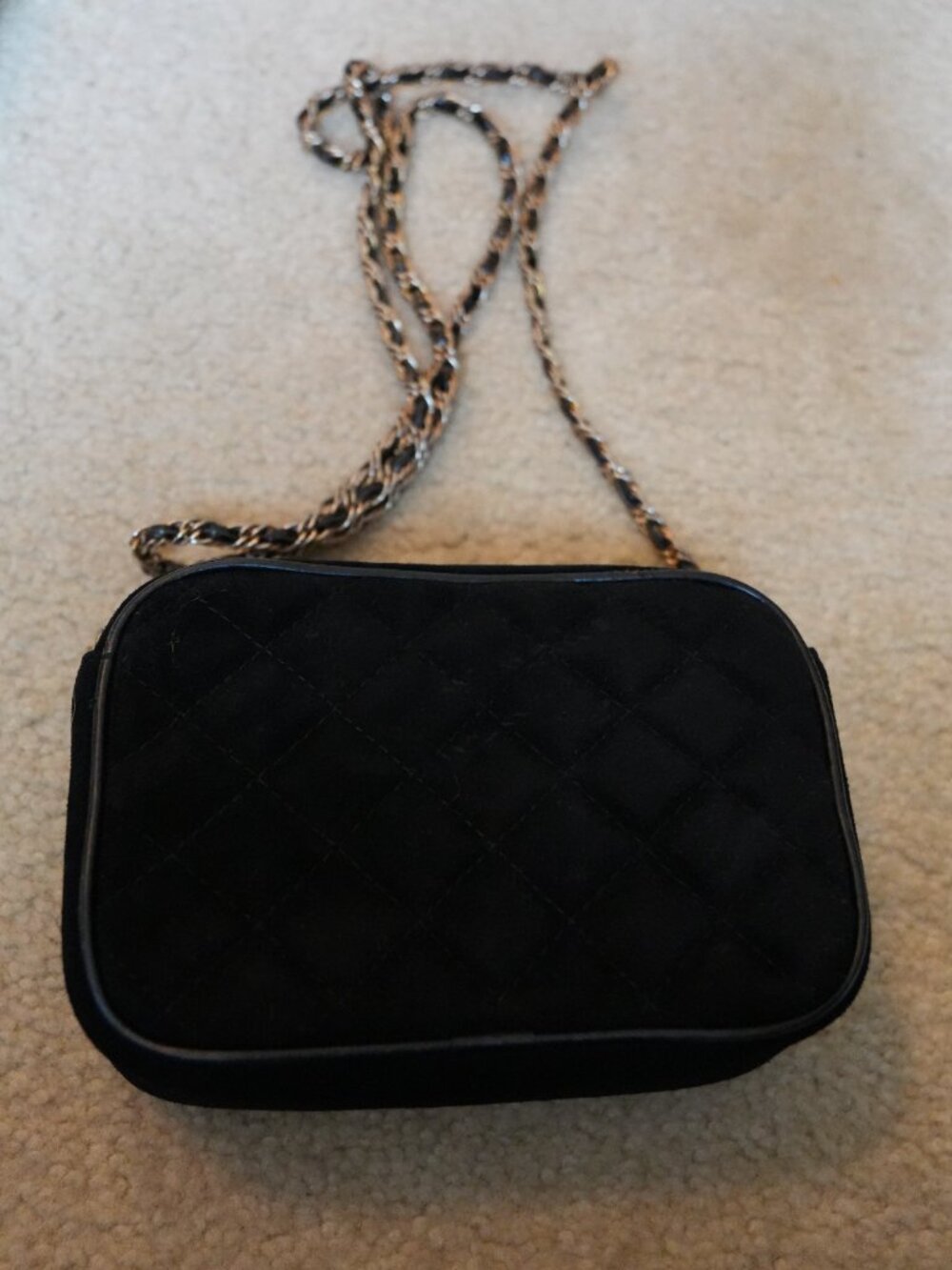 Ann Taylor Black Quilted Suede Crossbody Bag Chain Strap